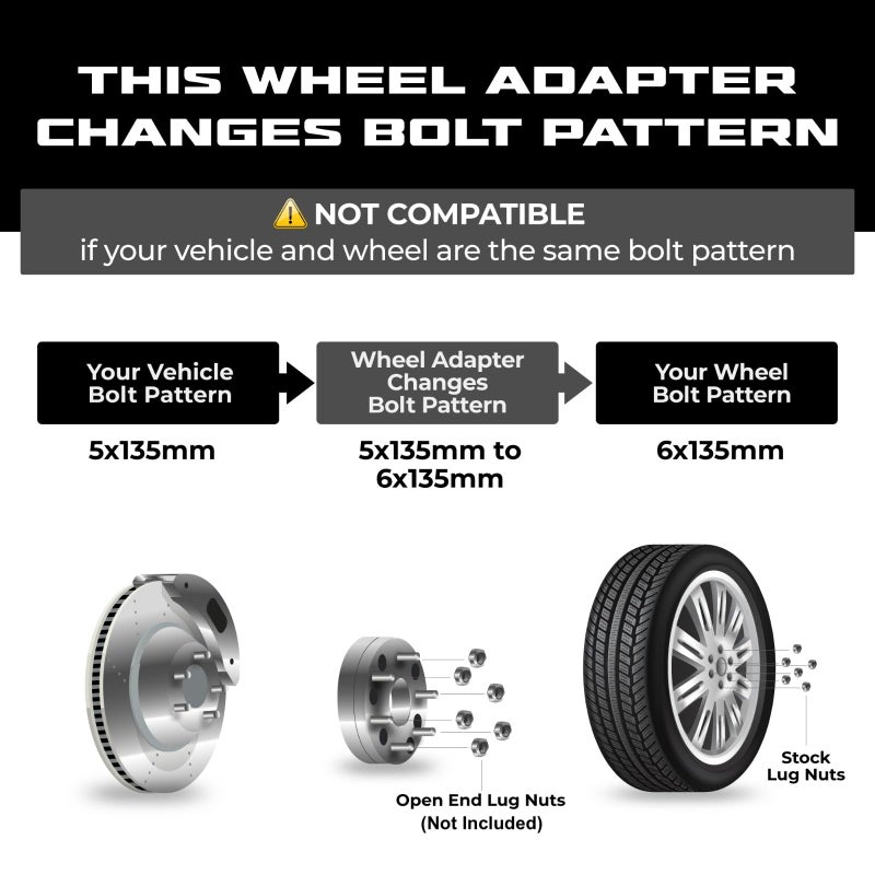 EZAccessory 2 Billet Wheel Adapters 5x135 to 6x135 Fits Ford F150 1997-2003 & Mount Wheels From 6 Lug F150 - Image 2